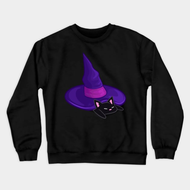 Black Cat Witches Hat Crewneck Sweatshirt by KPrimeArt